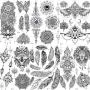 COKTAK 6 Pieces/Lot Unique Black Henna Temporary Tattoo Stickers For Adults Women Girls Feather Mandala Flower Body Art Large Big Arm Tattoos Sheet Lace Indian Mehndi Sexy Wedding Tatoos OWL