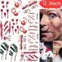 Halloween Zombie Scar Tattoo Sticker, 12 Sheets Waterproof Temporary Realistic Fake Bloody Wound Tattoos for Halloween Makeup, Cosplay and Masquerade Party Halloween Zombie Scar Tattoo Sticker, 12 Sheets Waterproof Temporary Realistic Fake Bloody Wound Tattoos for Halloween Makeup, Cosplay and Masquerade Party