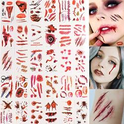 Halloween Temporary Tattoo Stickers Day of the Day Temporary Tattoos 30 Sheets Blood Scar Water Proof Temp Tattoos for Women Kids Girls Hand Face Leg Arm Neck Body Art Decorations Cosplay Supplies