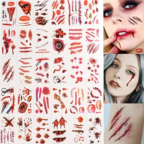 Halloween Temporary Tattoo Stickers Day of the Day Temporary Tattoos 30 Sheets Blood Scar Water Proof Temp Tattoos for Women Kids Girls Hand Face Leg Arm Neck Body Art Decorations Cosplay Supplies Halloween Temporary Tattoo Stickers Day of the Day Temporary Tattoos 30 Sheets Blood Scar Water Proof Temp Tattoos for Women Kids Girls Hand Face Leg Arm Neck Body Art Decorations Cosplay Supplies