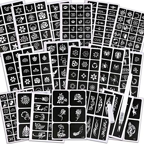 Konsait 291pcs Temporary Tattoos Stencils, 20 Sheets Girls and Boys Glitter Tattoo Kit Templates Face Paint Stencils Body Art Stencil Pack for Adults Man Women Kids Teenager Konsait 291pcs Temporary Tattoos Stencils, 20 Sheets Girls and Boys Glitter Tattoo Kit Templates Face Paint Stencils Body Art Stencil Pack for Adults Man Women Kids Teenager