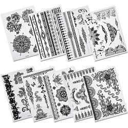 ABOAT Pack of 9 Sheets Henna Temporary Tattoo Black Art Sticker