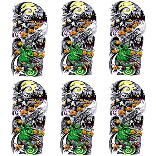 6 Sheets PADOUN Nightmare Before Christmas Arm Tattoos, Arm Sleeve Temporary Tattoos, Fake Nightmare Before Christmas Half Arm Tattoos for Women Men Kids Halloween