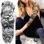 COKTAK 11 Sheets Cool Full Arm Temporary Tattoos For Men Body Sleeve Fake Military Warrior Tattoo Stickers Rose Beast Wolf Lion Tiger Eye Totem Extra Large Tatoos Women Leg Half Armband Animal Adults