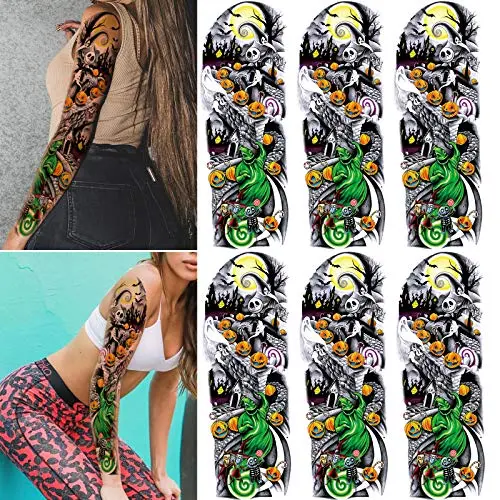 Leoars Nightmare Before Christmas Sticker,Halloween Large Full Arm Sleeve Tattoos, 6-Sheet Fake Women Men Tattoo Stickers for Adult Kids Halloween Makeup Leoars Nightmare Before Christmas Sticker,Halloween Large Full Arm Sleeve Tattoos, 6-Sheet Fake Women Men Tattoo Stickers for Adult Kids Halloween Makeup