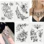 Large Realistic Flower Temporary Tattoos for Women Adults Girls Black Rose Floral Tattoo Sexy Body Tattoo Stickers Realistic Waterproof Fake Tattoo Arm Chest Leg Back Temp Tattoo Paper (8 Sheets)