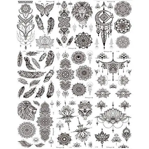 Temporary Tattoos Stickers, Ztent 9 Sheets Mandala Flower Body Art Stickers Waterproof Henna Black Art Tattoo Stickers For Adult Women Girls Body Art Arm Temporary Tattoos Stickers, Ztent 9 Sheets Mandala Flower Body Art Stickers Waterproof Henna Black Art Tattoo Stickers For Adult Women Girls Body Art Arm