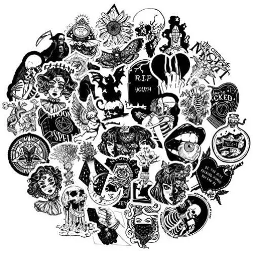 Black and White Stickers for Laptop,50pcs Waterproof Stickers Perfect for Water Bottle Notebook Phone Car Skateboard Black and White Stickers for Laptop,50pcs Waterproof Stickers Perfect for Water Bottle Notebook Phone Car Skateboard