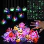 FunsLane 54 Pcs Halloween LED Light Up Rings & Necklaces,Glow Tattoos Stickers for Kids,Glow in The Dark Halloween Party Supplies, Soft Rubber Decoration Halloween Treats Goodie Bag Fillers