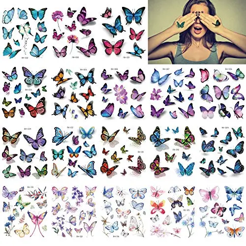 18 Sheets Butterfly Temporary Tattoos Stickers 3D Colorful Waterproof, Body Art Tattoo Stickers for Kids Girls or Women Hand/Neck/Wrist Art Fashion 18 Sheets Butterfly Temporary Tattoos Stickers 3D Colorful Waterproof, Body Art Tattoo Stickers for Kids Girls or Women Hand/Neck/Wrist Art Fashion