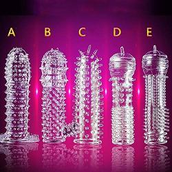 sandywident 5pcs Adult Sex Fun Elastic Rubber Reusable Condoms Adult Couples Toy Sex Extender Products Condom Sex Massager(Please Choose a Size)(Multi-Color,ABCDE)
