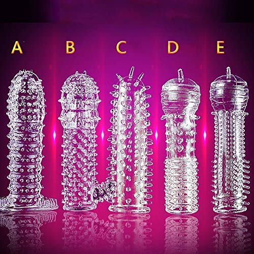 sandywident 5pcs Adult Sex Fun Elastic Rubber Reusable Condoms Adult Couples Toy Sex Extender Products Condom Sex Massager(Please Choose a Size)(Multi-Color,ABCDE)