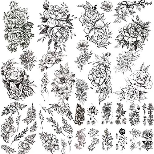 22 Sheets Large 3D Flowers Temporary Tattoos Stickers for Women, Including 10 Sheets Large Black Rose Peony Flowers, Waterproof Fake Tattoos Body Art Arm Sketch Tattoo Stickers for Women, Girls Beauty 22 Sheets Large 3D Flowers Temporary Tattoos Stickers for Women, Including 10 Sheets Large Black Rose Peony Flowers, Waterproof Fake Tattoos Body Art Arm Sketch Tattoo Stickers for Women, Girls Beauty