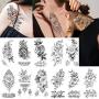 glaryyears 11 Sheets 24 Tattoos Black Flower Temporary Tattoos for Women, Realistic Henna Rose Fake Temporary Tattoo Stickers Waterproof on Wrist Arm Shoulder Body Art 3.5x7.5