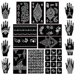 Koogel 18 Sheets Henna Tattoo Stencil Kit, 97 Pcs Temporary Glitter Airbrush Tattoo Stencils Arabian Tattoo Stickers for Face Paint Body Art