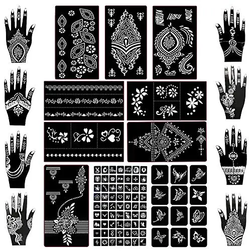 Koogel 18 Sheets Henna Tattoo Stencil Kit, 97 Pcs Temporary Glitter Airbrush Tattoo Stencils Arabian Tattoo Stickers for Face Paint Body Art Koogel 18 Sheets Henna Tattoo Stencil Kit, 97 Pcs Temporary Glitter Airbrush Tattoo Stencils Arabian Tattoo Stickers for Face Paint Body Art