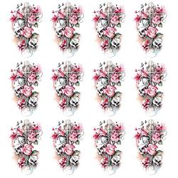 Leoars Halloween Temporary Tattoos, 12-Sheet Fake Skull Rose Tattoos Flower Half Arm Sleeve Tattoo Stickers for Adults Men Women Girls Kids Halloween Parties Supplies