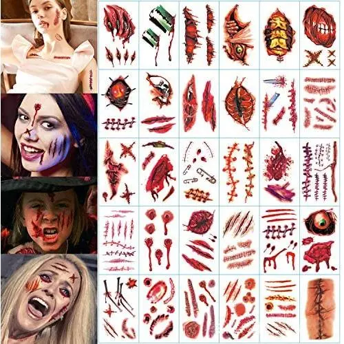 Halloween Temporary Tattoos Stickers, Scary Face Stickers, Waterproof Scar Tattoos, Suitable for Halloween Temporary Scars Tattoos Stickers Zombie Party Supplies Fake Injury Wound (30 PACK) Halloween Temporary Tattoos Stickers, Scary Face Stickers, Waterproof Scar Tattoos, Suitable for Halloween Temporary Scars Tattoos Stickers Zombie Party Supplies Fake Injury Wound (30 PACK)