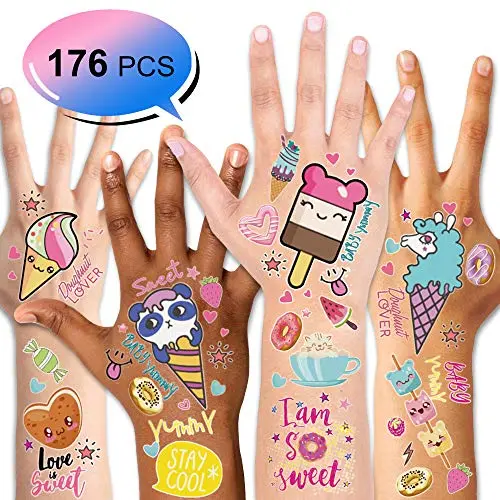 Konsait 176PCS Kids Temporary Tattoo, Fake Waterproof Tattoo Stickers For Children Girls Candy Lollipop Ice Cream Sweet Tattoos for Birthday Summer Beach Childrens Day Gift Party Favors Supplies Konsait 176PCS Kids Temporary Tattoo, Fake Waterproof Tattoo Stickers For Children Girls Candy Lollipop Ice Cream Sweet Tattoos for Birthday Summer Beach Childrens Day Gift Party Favors Supplies