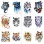 WYUEN 12 PCS/lot Wolf Temporary Tattoo Sticker for Women Men Fashion Body Art Adults Waterproof Hand Fake Tatoo 9.8X6cm FW12-01 (Tiger1)