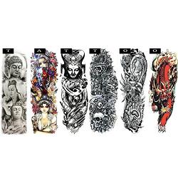 Pinkiou Temporary Tattoo Full Arm Body Stickers Arm Shoulder Tattoo For Man Women Buddha, Skull, Eagle eye, Beauty and Beast Etc (18-0093)