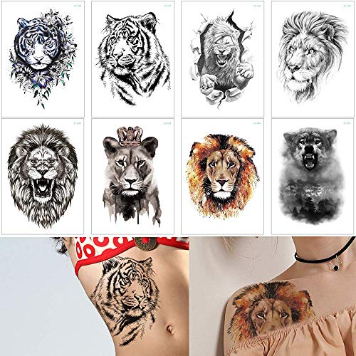 8 Sheets Tiger Lion Forest Design Temporary Tattoo Sticker Water Transfer Fake Tattoo