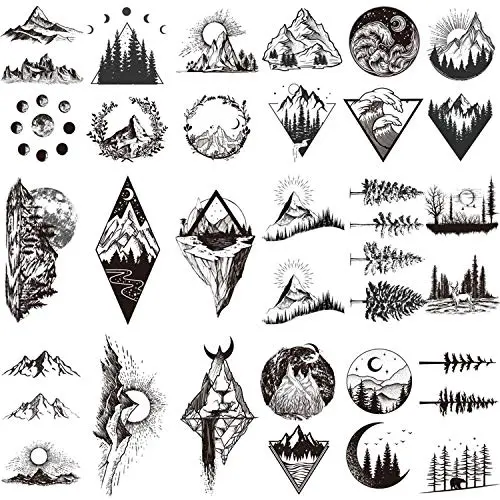 22 Sheets Mountain Temporary Tattoos Stickers, Including Fake Tattoos Waterproof Fake Black Geometry Sun Star Moon Tree Triangle Sea Wave Tattoos, Semi Permanent Tattoos for Adult and Kids 22 Sheets Mountain Temporary Tattoos Stickers, Including Fake Tattoos Waterproof Fake Black Geometry Sun Star Moon Tree Triangle Sea Wave Tattoos, Semi Permanent Tattoos for Adult and Kids