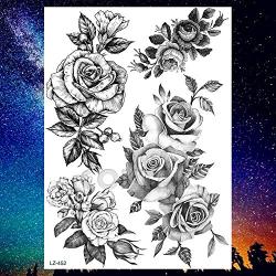 COKTAK 6 Pieces/Lot Large 3D Flower Rose Temporary Tattoos Stickers For Women Girls DOT Pattern Sexy Body Art Big Arm Tatoo Lavender Black Geometric Watercolor Tattoo Daisy Peony Sweetpea Lily Flora