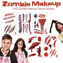 9 Pcs Halloween Horror Headbands, Scary Zombie Costume Cosplay Tattoo Stickers Horror through Head Accessories Party Decorations One Size Fits All