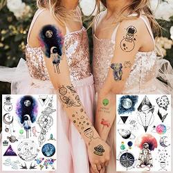 6 Sheets FANRUI Cute Small Temporary Tattoos For Kids Men Women Watercolor Space Star Mountain Unicorn Children Cartoon Face Tattoo Stickers Boys Girls Child Waterproof Arm Tiny Hands Fake Tatoo Paper