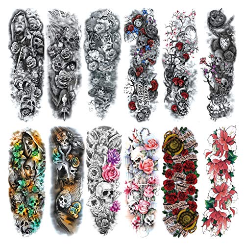 Full Arm Temporary Tattoo For Man Women L19“xW7”(12 Sheets)