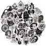 50PCS Gothic Retro Skull Black and White Thriller Horror Style Toy Sticker for Water Bottle Skateboard Luggage Trolley Laptop Doodle Cool Sticker (Gothic)