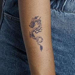 Inkbox Temporary Tattoos - Dragonaut - Kit Semi Permanent Tattoos - 5x2in - Includes Primer Wipe and One Tattoo with For Now Ink. Applies in 1-2 Minutes. Lasts 1-2 Weeks. Dragon Design