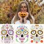 Halloween Decorations Costumes Temporary Tattoos Stickers Face Makeup Waterproof 9 Sheets Gems Flower Skull Mask Make up for Women Kids Party Decors
