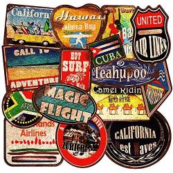 Honch Vinyl Vintage Beach Style Stickers Retro Travel City Country Stickers 36 Pcs Suitcase Sticker Pack Decals for Laptop Bumper Ipad Helmet Track Car Luggage Water Bottle