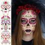 Halloween Decorations Costumes Temporary Tattoos Stickers Face Makeup Waterproof 9 Sheets Gems Flower Skull Mask Make up for Women Kids Party Decors