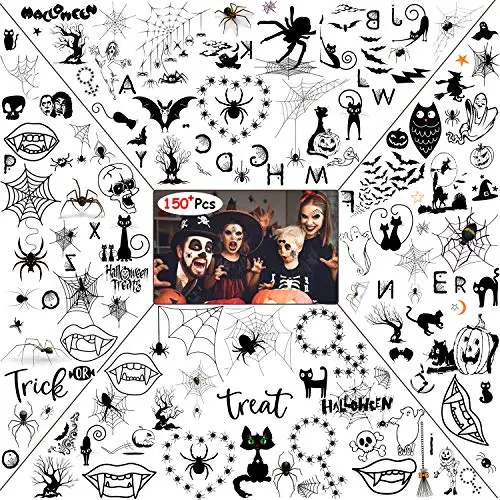 HOWAF 150+ Halloween Tattoos Spiders Wed Bat Skull Ghost Temporary Tattoos Stickers Transfer for Body Face Shoulder Arm Hand Makeup Halloween Costume Party Accessories Favor Supplies HOWAF 150+ Halloween Tattoos Spiders Wed Bat Skull Ghost Temporary Tattoos Stickers Transfer for Body Face Shoulder Arm Hand Makeup Halloween Costume Party Accessories Favor Supplies