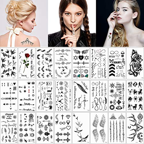 50 Sheets Temporary Tattoos Stickers Fake Black Tiny Tattoo Waterproof Small Temporary Tattoo Body Art Tattoo Sticker for Adult Women Girls Men Hand Neck Wrist