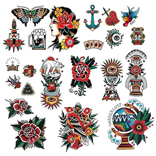 CARGEN Cool Classic Temporary Tattoo Traditional Temporary Tattoo Old School Stickers Waterproof Vintage Sticker CARGEN Cool Classic Temporary Tattoo Traditional Temporary Tattoo Old School Stickers Waterproof Vintage Sticker