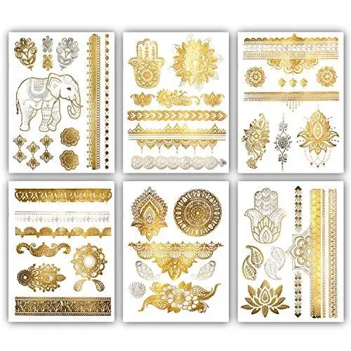 Terra Tattoos Metallic Henna Temporary Tattoos - 75 Gold Temp Tattoos Terra Tattoos Metallic Henna Temporary Tattoos - 75 Gold Temp Tattoos