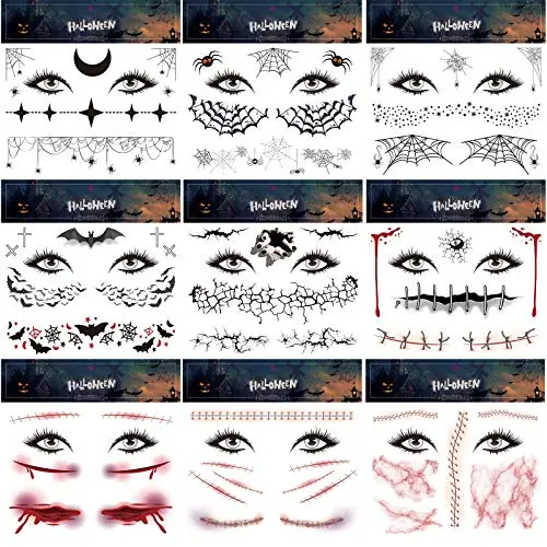 Ooopsiun Halloween Face Temporary Tattoos for Women Men Kids -Spider Bat Horror Fake Tattoo Stickers, Halloween Party Favors Supplies Ooopsiun Halloween Face Temporary Tattoos for Women Men Kids -Spider Bat Horror Fake Tattoo Stickers, Halloween Party Favors Supplies