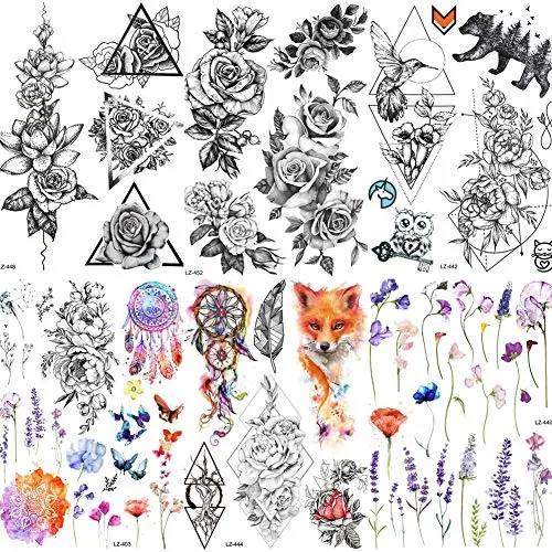 COKTAK 6 Pieces/Lot Large 3D Flower Rose Temporary Tattoos Stickers For Women Girls DOT Pattern Sexy Body Art Big Arm Tatoo Lavender Black Geometric Watercolor Tattoo Daisy Peony Sweetpea Lily Flora COKTAK 6 Pieces/Lot Large 3D Flower Rose Temporary Tattoos Stickers For Women Girls DOT Pattern Sexy Body Art Big Arm Tatoo Lavender Black Geometric Watercolor Tattoo Daisy Peony Sweetpea Lily Flora