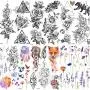 COKTAK 6 Pieces/Lot Large 3D Flower Rose Temporary Tattoos Stickers For Women Girls DOT Pattern Sexy Body Art Big Arm Tatoo Lavender Black Geometric Watercolor Tattoo Daisy Peony Sweetpea Lily Flora COKTAK 6 Pieces/Lot Large 3D Flower Rose Temporary Tattoos Stickers For Women Girls DOT Pattern Sexy Body Art Big Arm Tatoo Lavender Black Geometric Watercolor Tattoo Daisy Peony Sweetpea Lily Flora