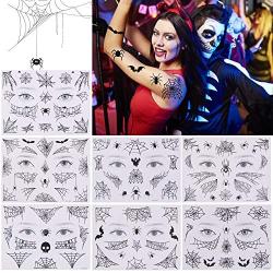 Olgaa 10 Pieces Halloween Face Tattoos Temporary Tattoos Crawling Spider Tattoo Cobweb Spider Web Halloween Tattoos Sticker for Halloween Body Decoration