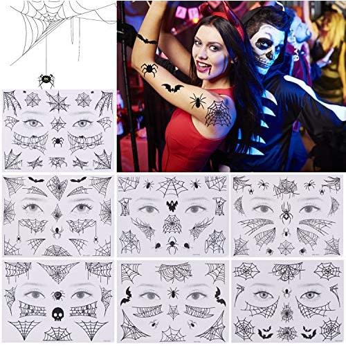 Olgaa 10 Pieces Halloween Face Tattoos Temporary Tattoos Crawling Spider Tattoo Cobweb Spider Web Halloween Tattoos Sticker for Halloween Body Decoration