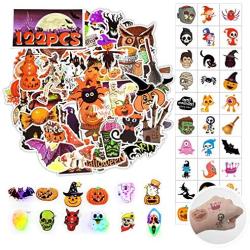 Halloween Stickers(50 Pcs)&Halloween Temporary Tattoos（60 Pcs)&Halloween Led Brooches(12 Pcs) Happy Halloween Decorations,Party Favors, Halloween Class Exchange