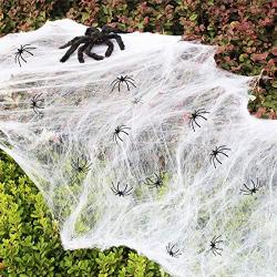 LessMo 326g Halloween Spider Web Decor, 60 Extra Fake Spiders White Cotton Cobweb, Large Size Cover 1400 Sqft, Super Stretchy, Reusable, for Haunted House Halloween Party Indoor and Outdoor