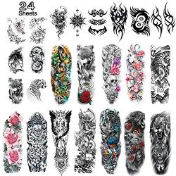 Leoars Extra Large Temporary Tattoos Sleeve, Full Arm Sleeve Temporary Tattoos for Men Women Body Art, Fake Half Arm Tattoo Stickers, 24-Sheet