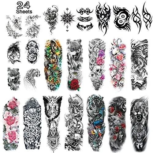 Leoars Extra Large Temporary Tattoos Sleeve, Full Arm Sleeve Temporary Tattoos for Men Women Body Art, Fake Half Arm Tattoo Stickers, 24-Sheet Leoars Extra Large Temporary Tattoos Sleeve, Full Arm Sleeve Temporary Tattoos for Men Women Body Art, Fake Half Arm Tattoo Stickers, 24-Sheet