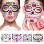 12Pcs Halloween Face Tattoo Stickers Day Of The Dead Makeup Kit Sugar Skull Temporary Face Tattoo for Halloween Masquerade Party, Fashion Floral Skeleton Pattern